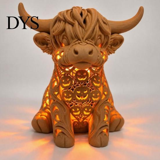 Милое Настольное Украшение, Подсвечник-Фигурка Шотландской Коровы, 3D-Печатная Фигурка со Светодиодной Подсветкой, Теплый Декор для Стола, Дома, Спальни