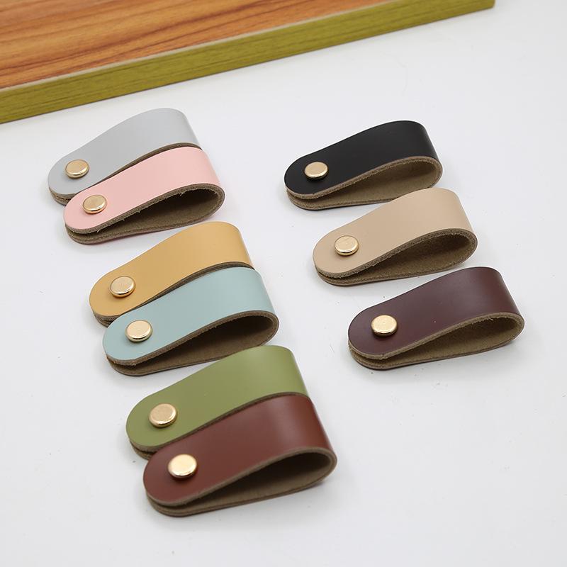 Кожаная ручка для дверцы шкафа и ящика, одно отверстие, вставки из чистой меди