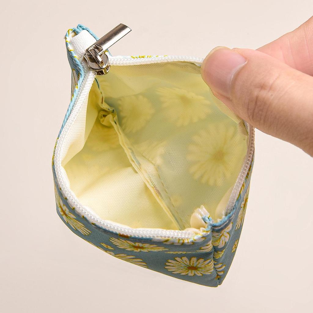 Compact Floral Canvas Wallet - Zipper Coin Purse & Card Holder