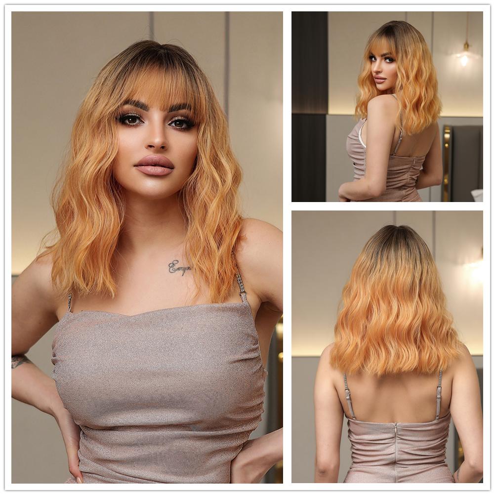 Синтетический парик Боб Белый Блондинка Парик Натуральные парики для женщин Ежедневная вечеринка Хэллоуин Волосы Термостойкое волокно