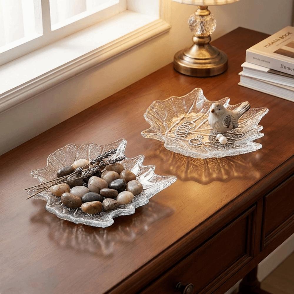 Leaves Shape Glass Dessert Dish European Style Dried Fruit Trays Fruit Plate Jewelry Storage