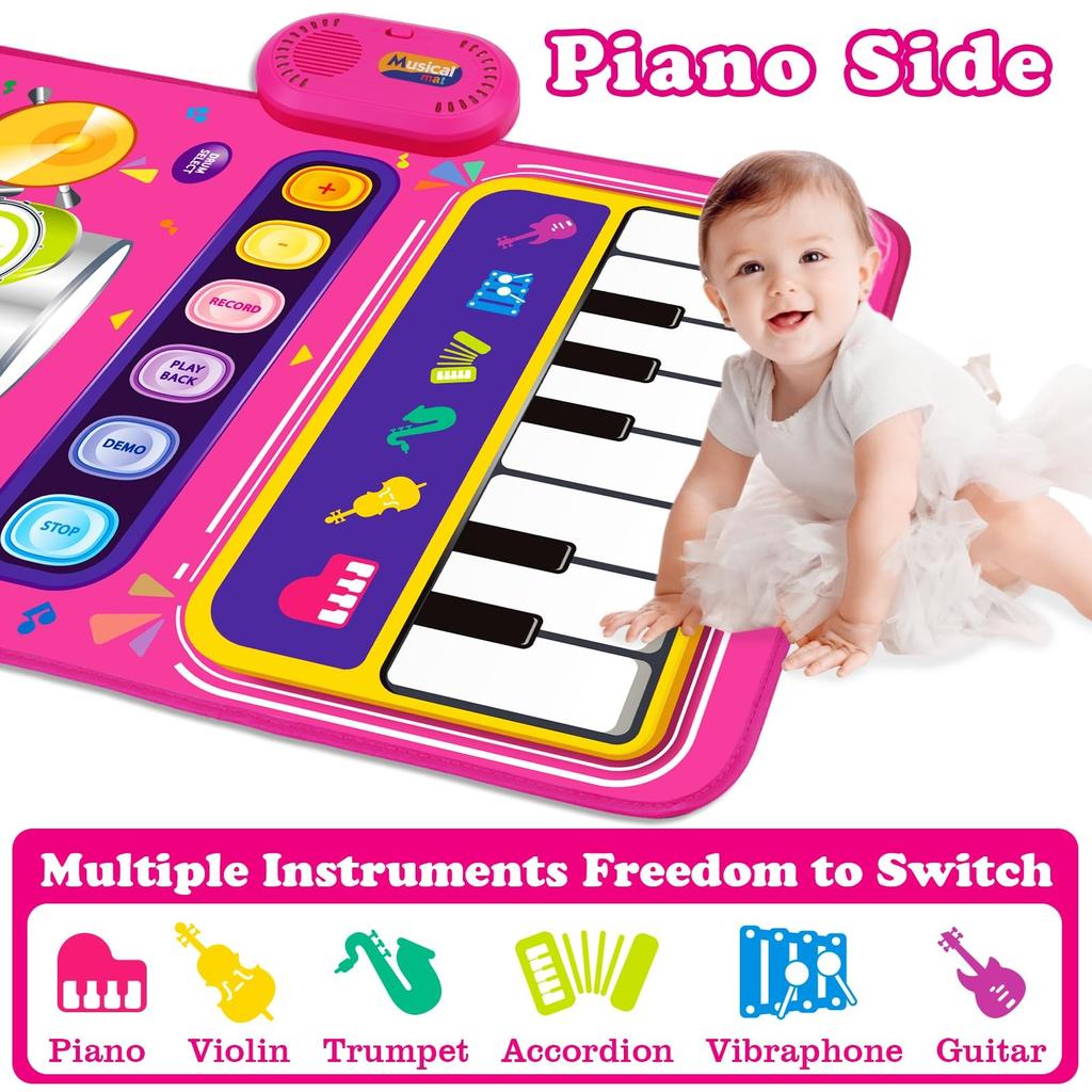 Baby Musical Mat Toddler Toys Age 1-2 - 2 In 1 Piano Drum Babies Play Mat - Infant Music Toy 12-18 Months Babies Birthday Valentines G