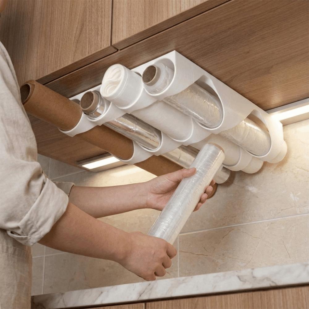 Plastic Cling Film Holder Wall Mounted Kitchen Wrap Organizer Aluminum Foil Organizer  Kitchen