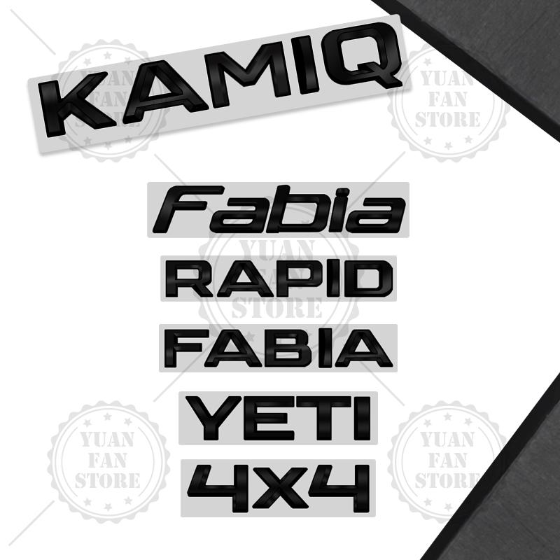 AHUQ1 Glossy Black For Skoda Octavia Rapid Kodiaq Karoq 4X4 Fabia Kamiq Superb Yeti Metal Badge 3D Stickers Car Trunk Body Decal