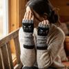 Soft Knitted Fingerless Gloves Thick Cat Embroidery Gloves Vintage Half Finger Gloves  Daily