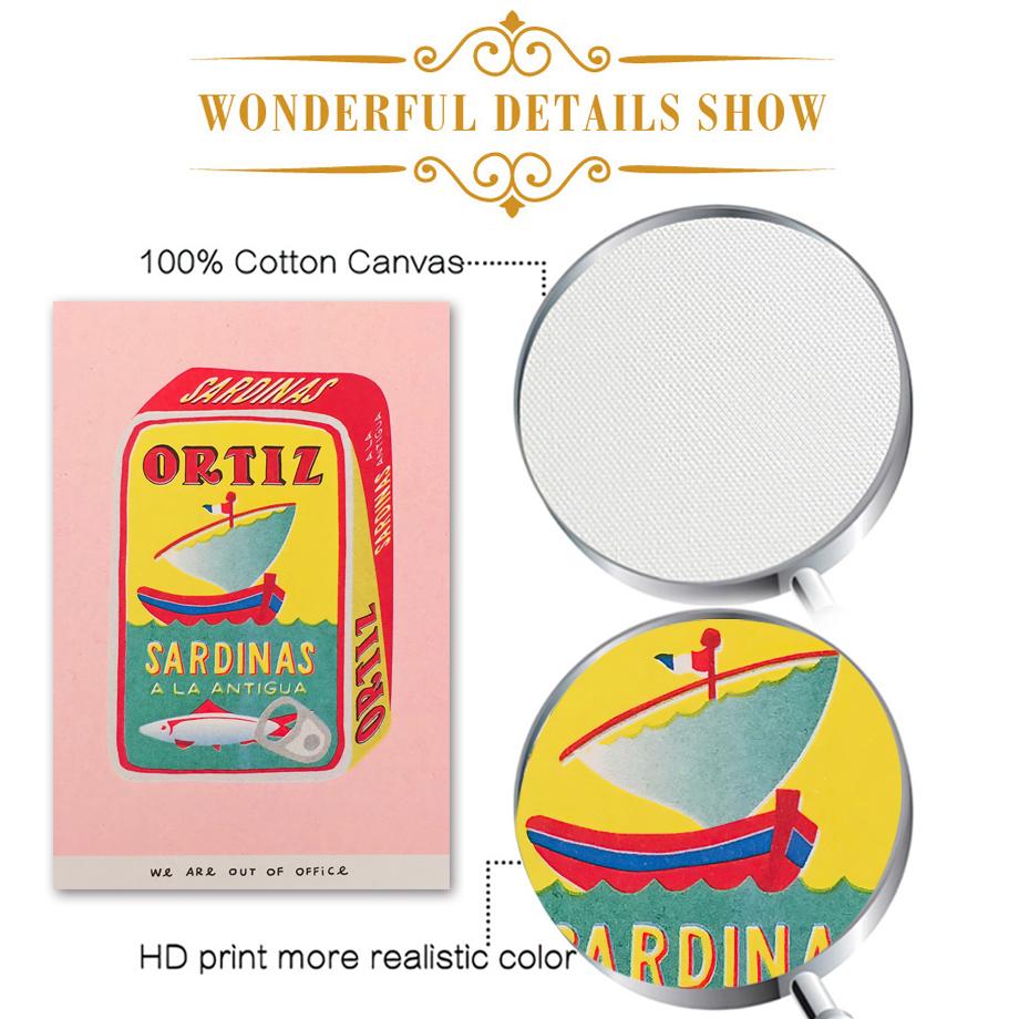 Japanese Pink Cherry Blossom Ink Canned Sardine Tomato Wall Art Painting Nordic Poster Packaged Print Pictures Living Room Decor