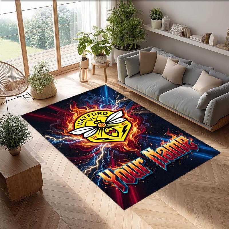 Watford FC Printed Crystal Velvet Rug Non‑Slip Crystal Velvet Carpet For Sofa Bedroom Indoor Home Decoration