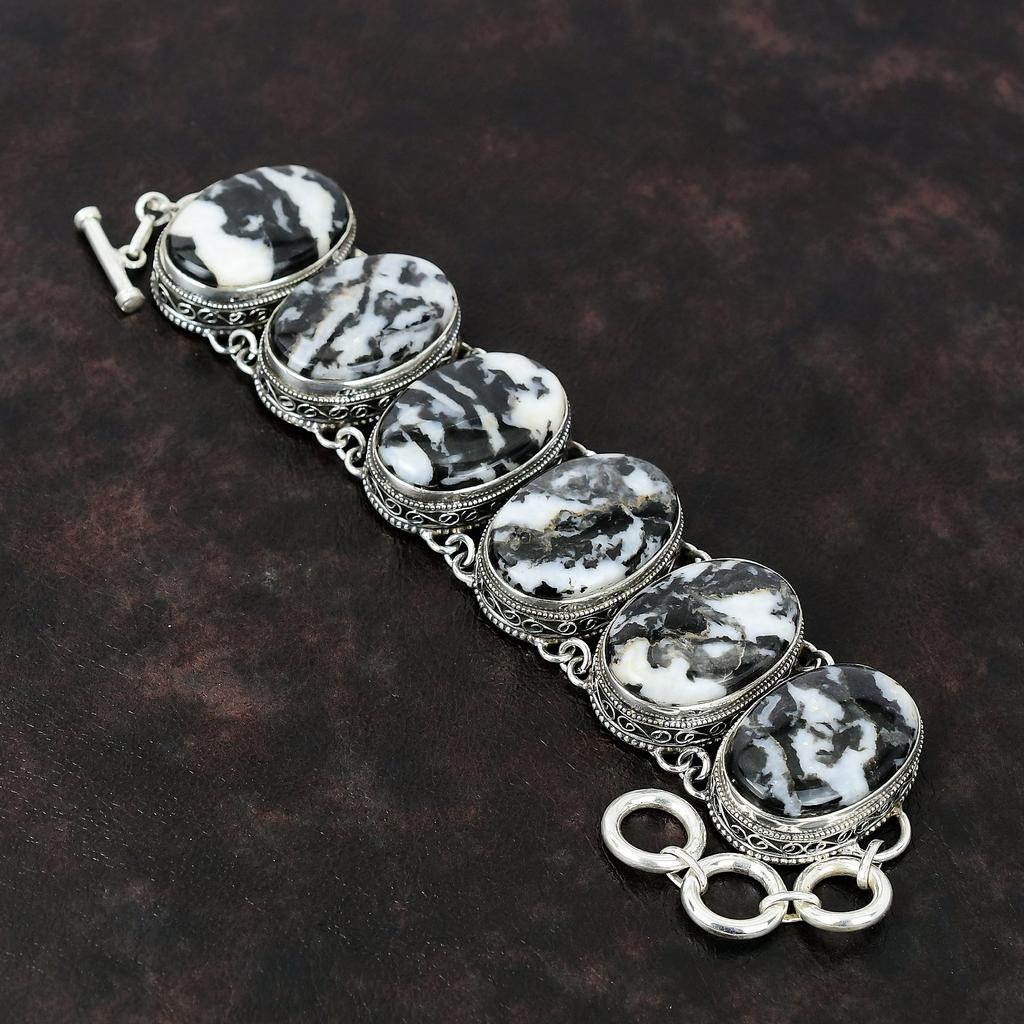 Белый бирюзовый браслет Buffalo Винтажный браслет Браслет из стерлингового серебра 925 пробы Ювелирные изделия ручной работы Браслет из драгоценных камней Регулируемый браслет-цепочка