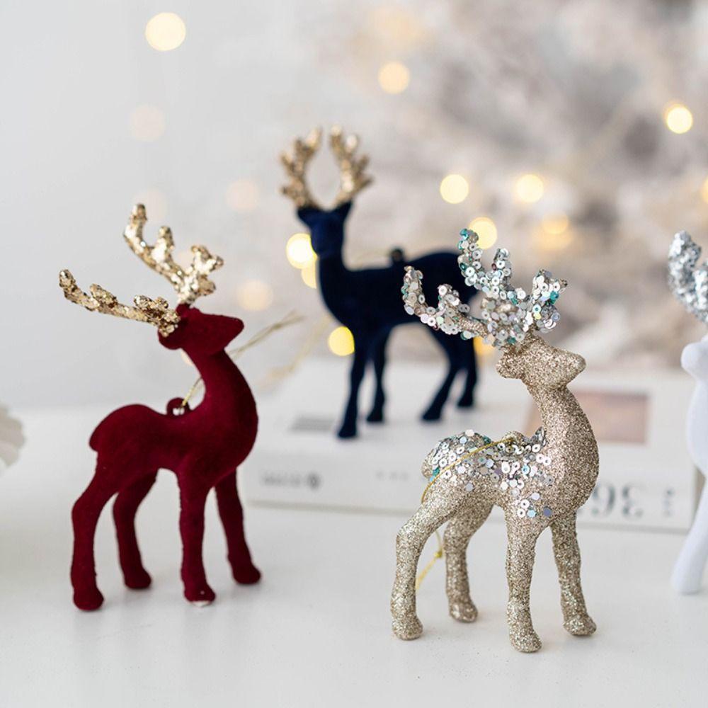 Glittering Glitter Deer Decor Flocking Fabric PVC Christmas Deer Lovely Xmas Tree Pendant Home