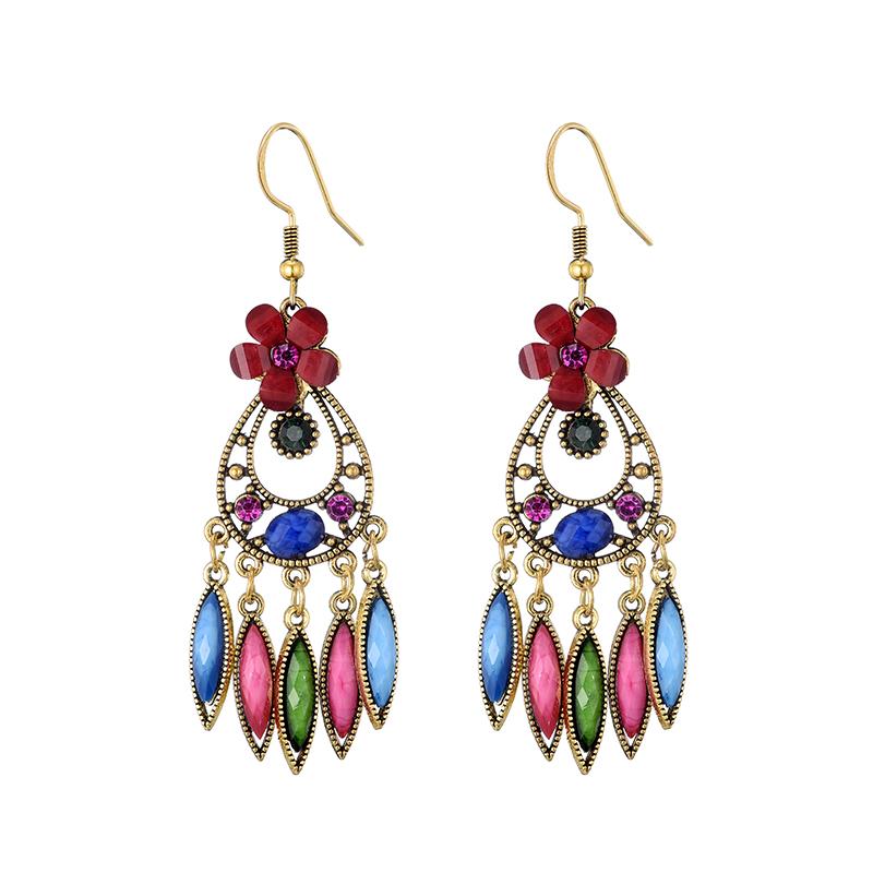 Bohemian Jewelry Earrings For Women Acrylic Flower Tassel Crystal Wedding Earings Ethnic Geometric Earrings Pendientes Mujer