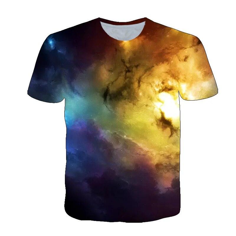 Летняя красивая мужская футболка со звездным небом, новые интересные футболки с рисунком космической туманности, модная дышащая футболка с 3D принтом, топ