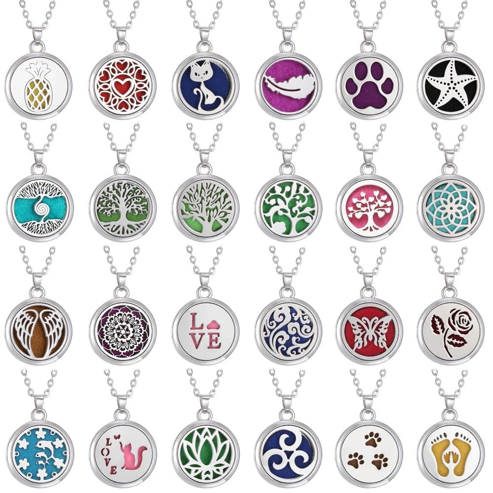 Tree of Life Alloy Stainless Steel Locket Pendant Aroma Diffuser Necklace