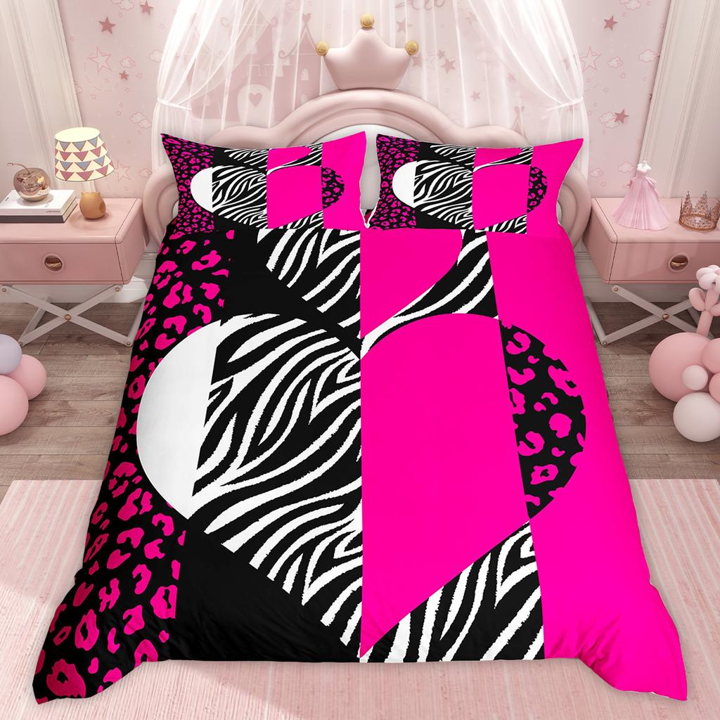 Homewish Romantic Paris Duvet Cover Set, Animal Print Stripes Bedding Set, Star Love Heart Printed Comforter Cover Set