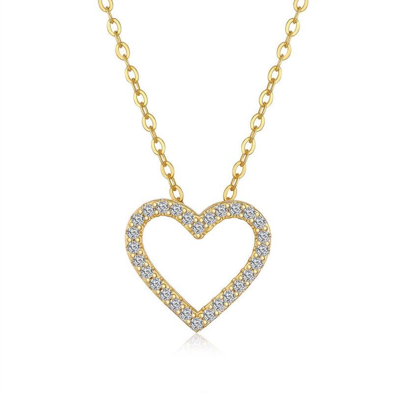 Sterling Heart Pendant Necklace With Moissanite Stone Gold Plated 14K Classic Elegant Jewelry Women