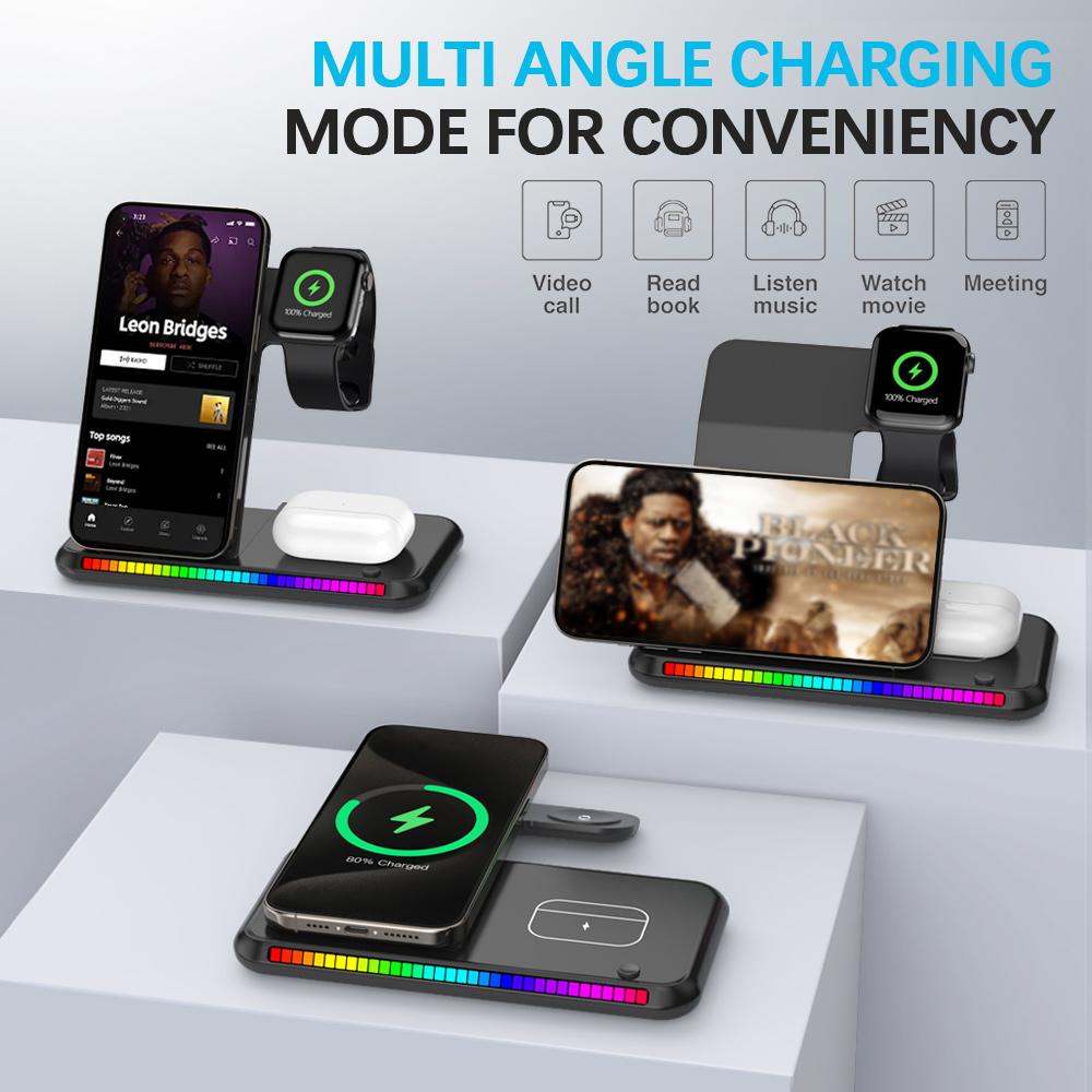 100 Вт светодиодная быстрая беспроводная зарядная подставка 3 в 1 складная зарядная станция для iPhone 15 14 13 16 Watch 9 8 7 6 5 Airpods Pro