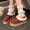 Меховая платформа Женские хлопковые тапочки Замшевые балетки Мюли Зимняя мода Ботильоны с ремешком на пятке Женский тренд 2025 Теплые Женские Зимние Ботинки