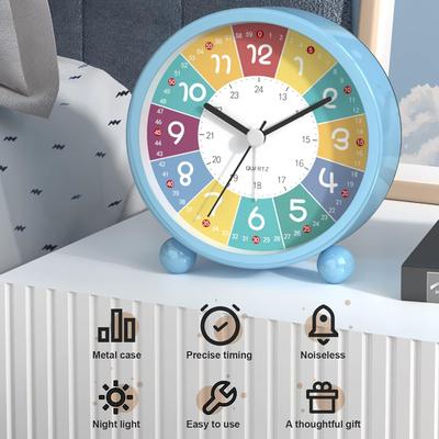 Детский радужный будильник с мультяшным светом, бесшумные настольные часы, не тикающие часы для спальни, домашнего офиса