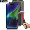 Anti-spy Protective Film for iPhone 14 - E.F.CONNECTION - Pack of 3 Tempered Glasses - 9H Resistance - Black