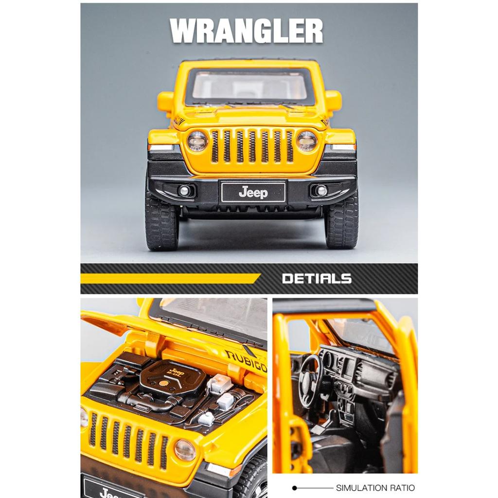 1/32 Jeep Wrangler Rubicon Модель игрушечного автомобиля с высокой имитацией звука и света внедорожная литая коллекционная игрушечная машина для детей