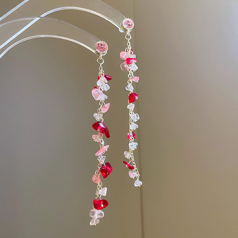 Серьги с кисточками в виде цветов из шифона "Серебряная игла", Милый стиль Мори, Дофаминовый тренд, Универсальные женские серьги