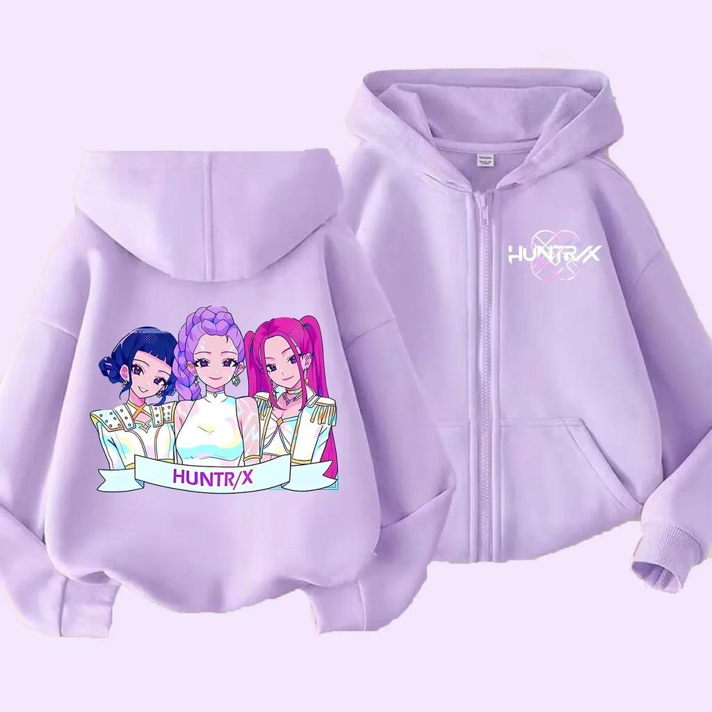 KPop Охотники на демонов Худи на молнии Мультяшные Девочки Пальто Модная Тонкая Одежда Фиолетовое Осеннее Худи Куртка Детский Аниме Свитшот