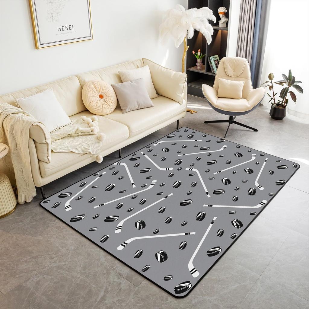 Ковер с хоккейной тематикой, домашний плюшевый нескользящий ковер для хоккея, спортивный ковер для декора гостиной, спальни, игровой комнаты, напольный коврик для хоккеиста