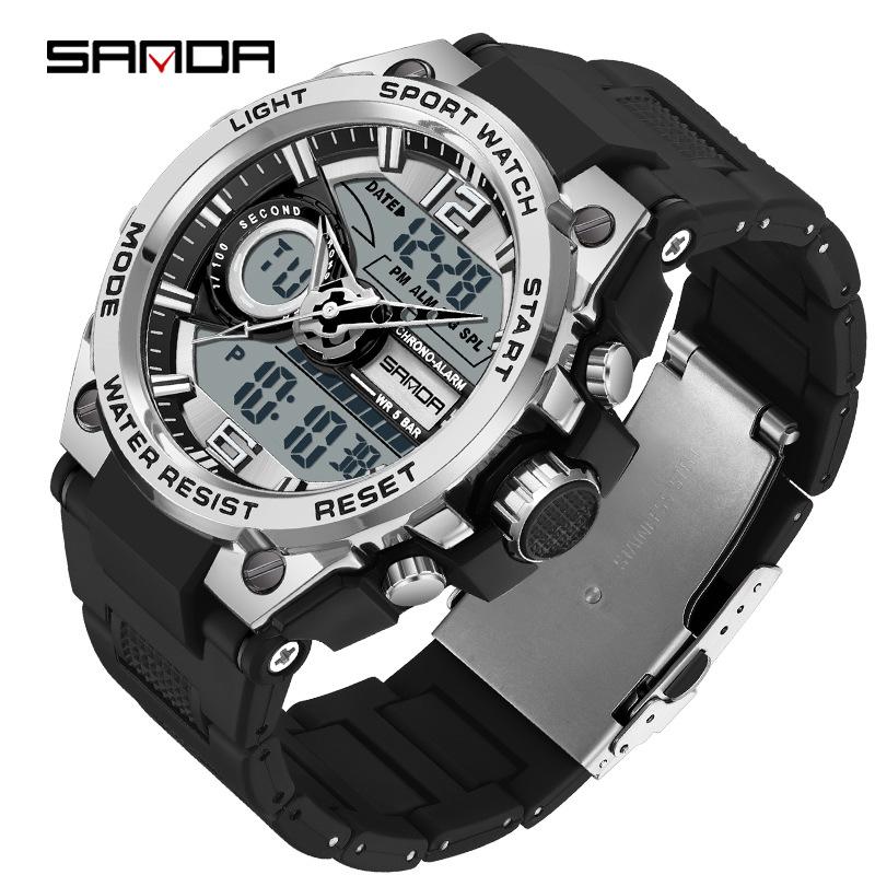 SANDA Casual Waterproof Electronic Watch LED Luminous Display Gel Strap Temperament Electronic Watch