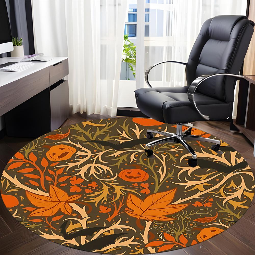 1pc Halloween Leaves Office Round Area Rug,  Mat Suitable For Office, Under Office Chairs Bedroom Living Room Home Decor, Room Deco