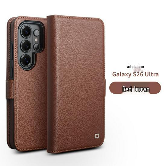 Магнитный чехол-книжка Qiali из натуральной кожи для Samsung Galaxy S26 Ultra, Защитный чехол из коровьей кожи