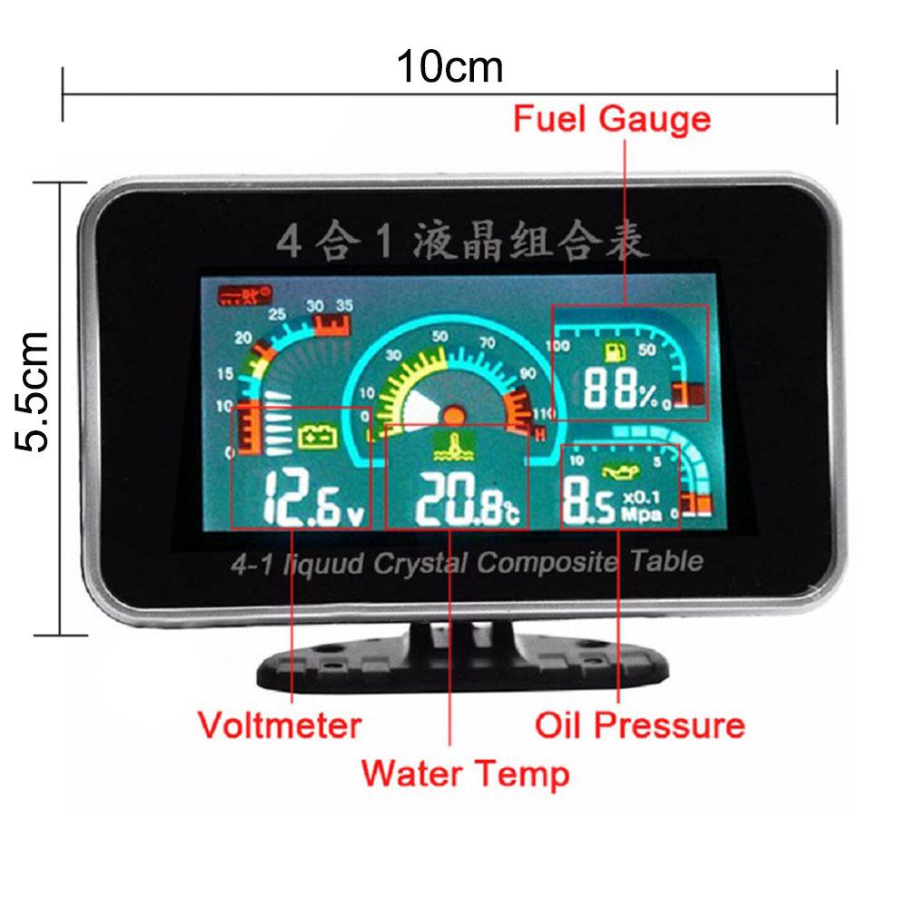 Instrument Panel 4in1 Universal LCD Car Digital ALARM Gauge Voltmeter Oil Pressure Fuel Water Temp 12V for Voltimetro Coche