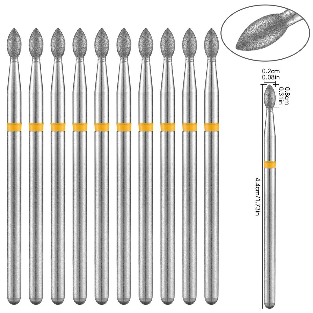 Набор из 10 алмазных фрез для ногтей Электрические фрезы для маникюра Вращающиеся боры Очистка кутикулы Маникюрные насадки для дрели