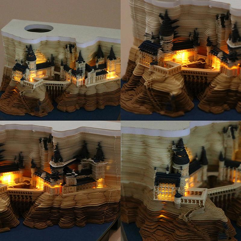 Календарь-часы 2026 Настольный календарь со светодиодной подсветкой 3D Отрывной календарь Бумажная резьба Искусство Блокнот для заметок Подарок Рождество