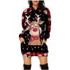 Fashion Womens Loose Christmas Plaid Snowflake Print Long Sleeve With Hooded Dress