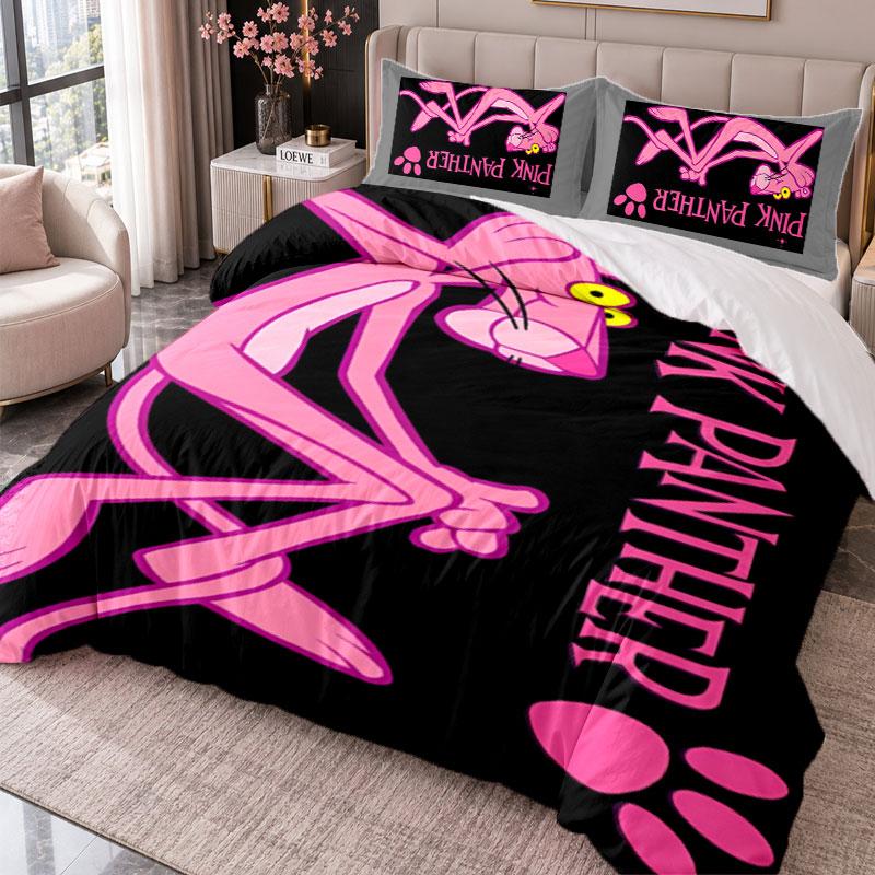 Pink Panther 3Pcs Bedding Set Duvet Cover With Two Pillowcases For Bedroom Home Decoration