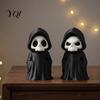 Black Robed Skeleton Statue 3D Printed Grim Reaper Figurine, Gothic Robe Statue, Model Mini Toy for Halloween Desktop Decoration Sculpture
