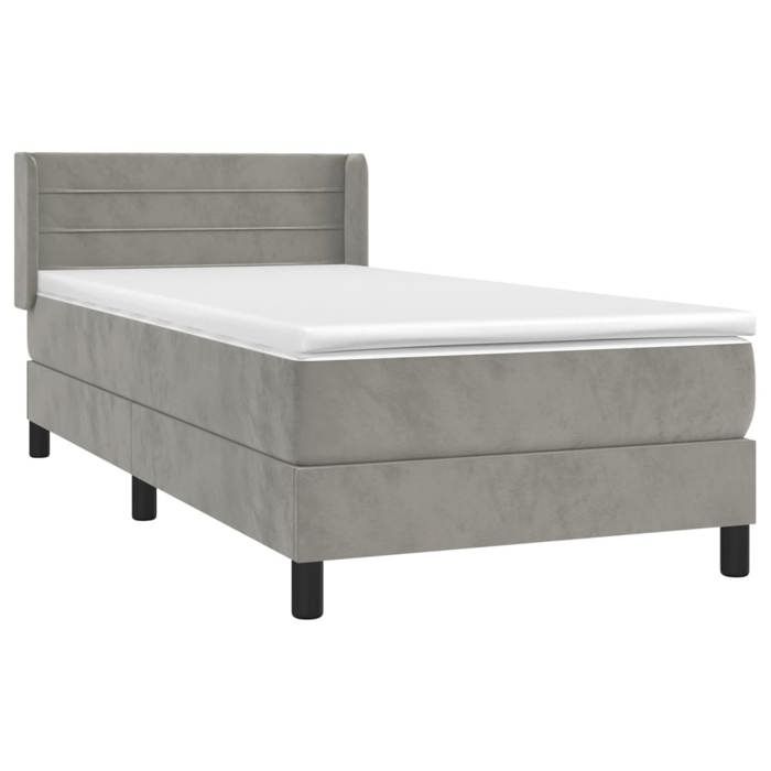 Lit - Maison Exclusive - 90x190 cm - Velours Gris clair - Tête de lit réglable