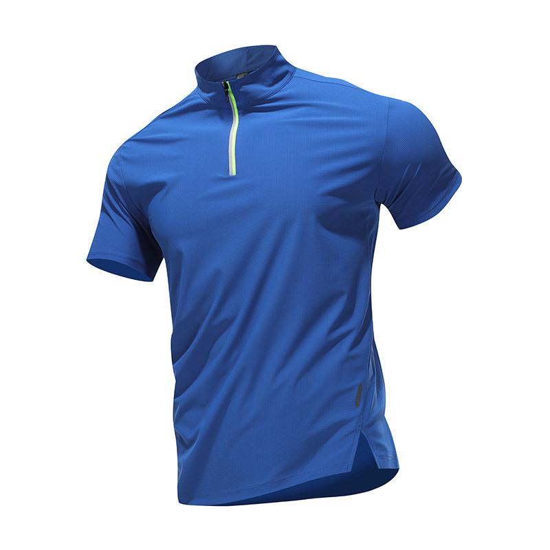 Футболка на молнии мужская с короткими рукавами из шелка, быстросохнущая, для бега, фитнеса, эластичная, дышащая, повседневная, спортивная, с воротником-стойкой