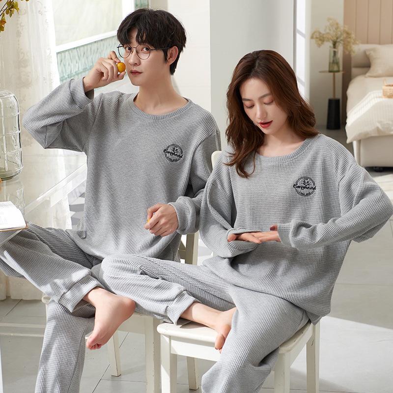 Korean Style Cute Cotton Couple Pajamas - Spring/Autumn Long-Sleeved Set for Men and Women