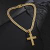 Large Cross Full Zircon Pendant Necklace Men European American Hip Hop Street Trend Personalized Cuban Chain Neck Jewelry Gift