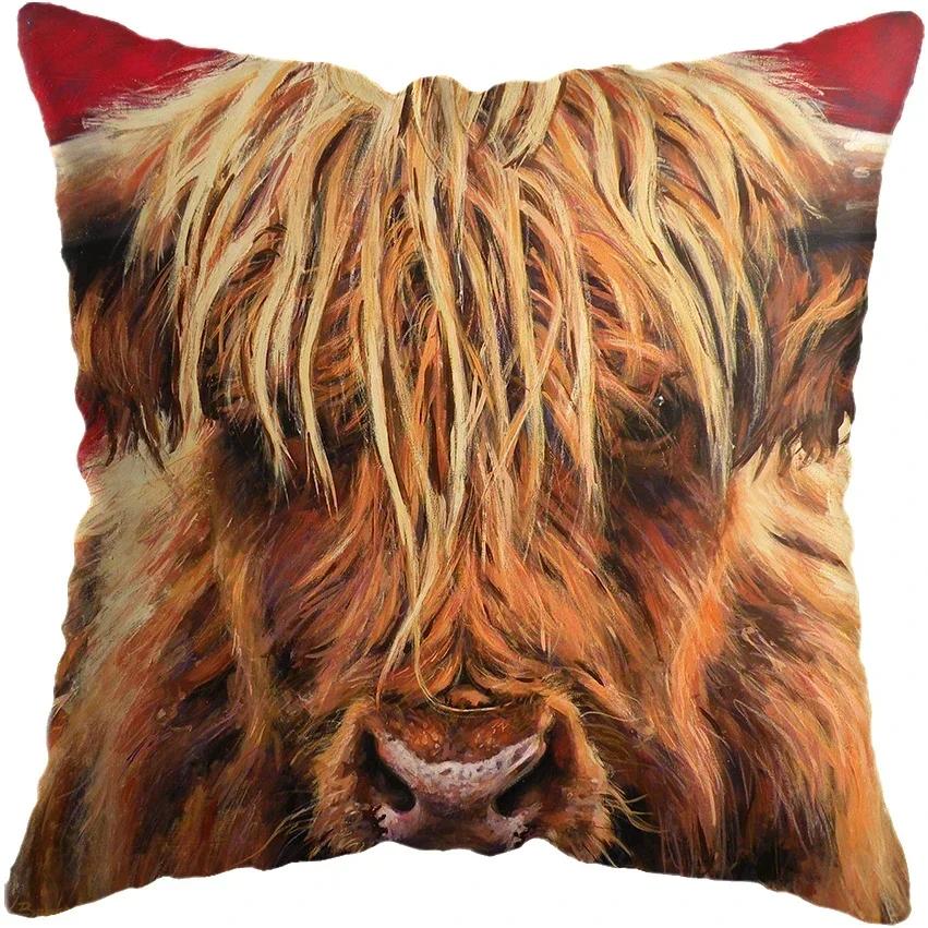 Scottish Highland Cow Yak Animal Doublesided Printed pillow cover Short plush Suitable living rooms sofas throw cushion cover