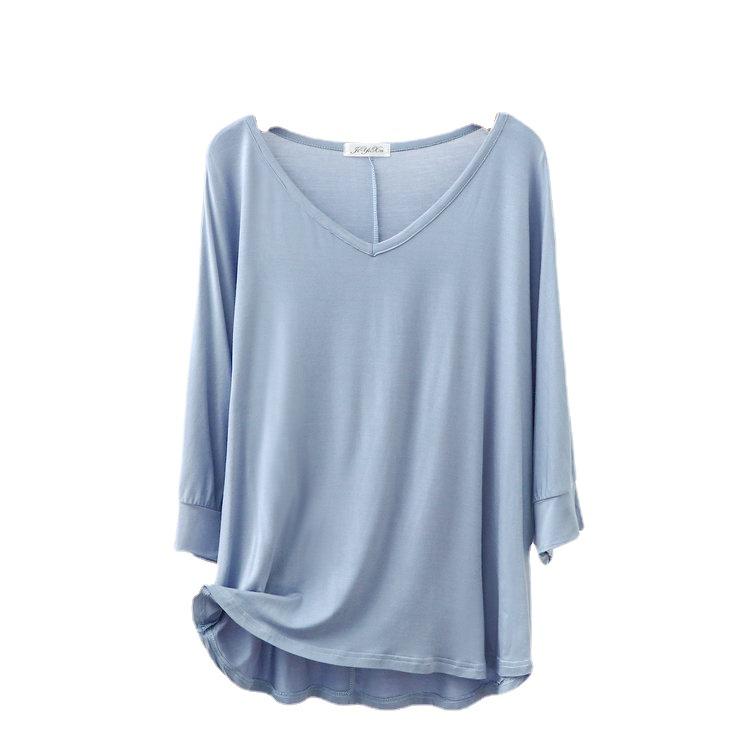 Women's Modal Loose Half-Sleeve Summer Bottoming Shirt: Lightweight, Pajama-Style, Large Size, Short Front, Long Back.