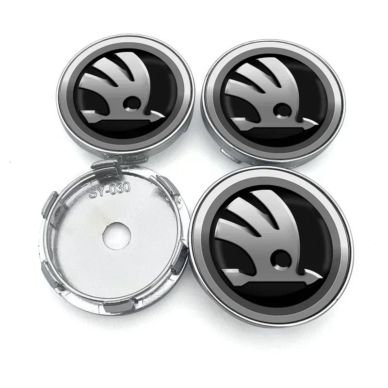 AAAAN1 4pcs 56mm+60mm Car Wheel Center Hub Cap Rim Cover Emblem Stickers For Skoda Octavia 1 2 3 A4 5 MK2 Kodiaq Superb 3 Rapid Fabia 1