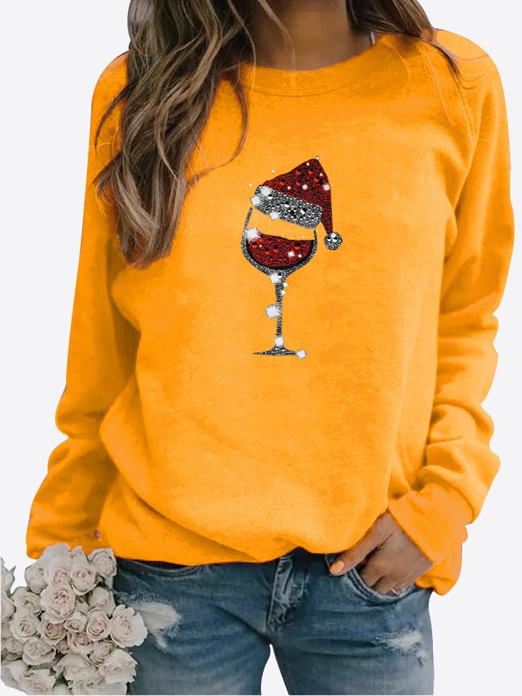 Spring and Autumn Women's Christmas Theme Printed Sweater Thickened Round Neck Long Sleeve Casual Sweatshirt Plus Size Top