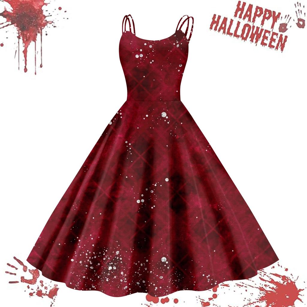 Женское повседневное винтажное платье на подтяжках с принтом на Хэллоуин