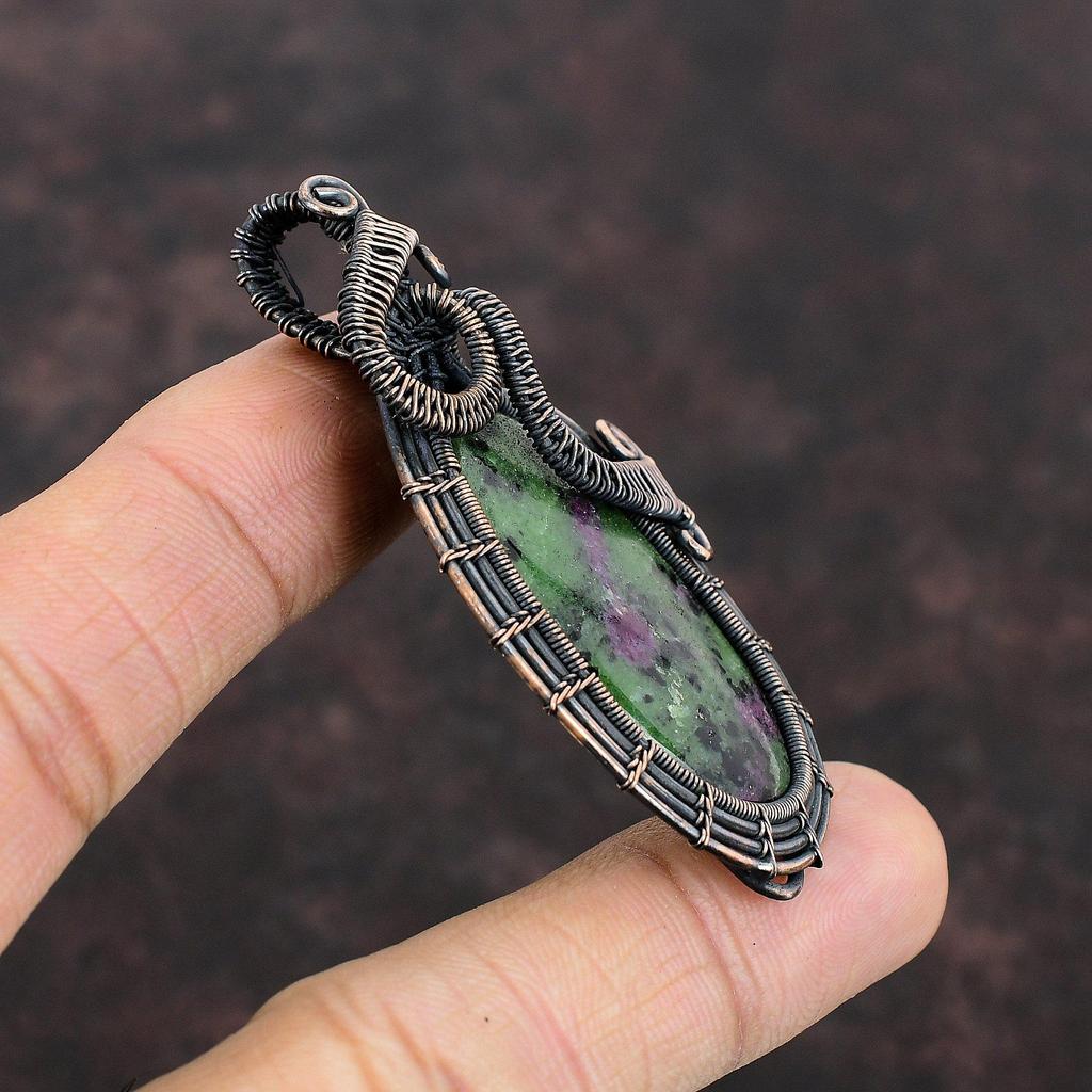 Ruby Zoisite Gemstone Pendant Copper Wire Wrapped Pendant Wire Wrap Ruby Zoisite Jewelry Handmade Pendant Unique Copper Jewelry Gift For Her