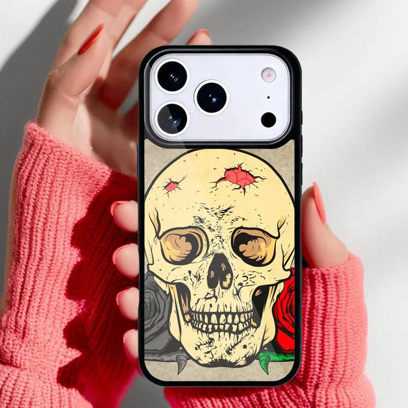 Чехол для телефона с рисунком «Череп и роза» для iPhone 17 Air 16e 15 14 13 Pro Max Задняя крышка для 12 11 Pro Coque