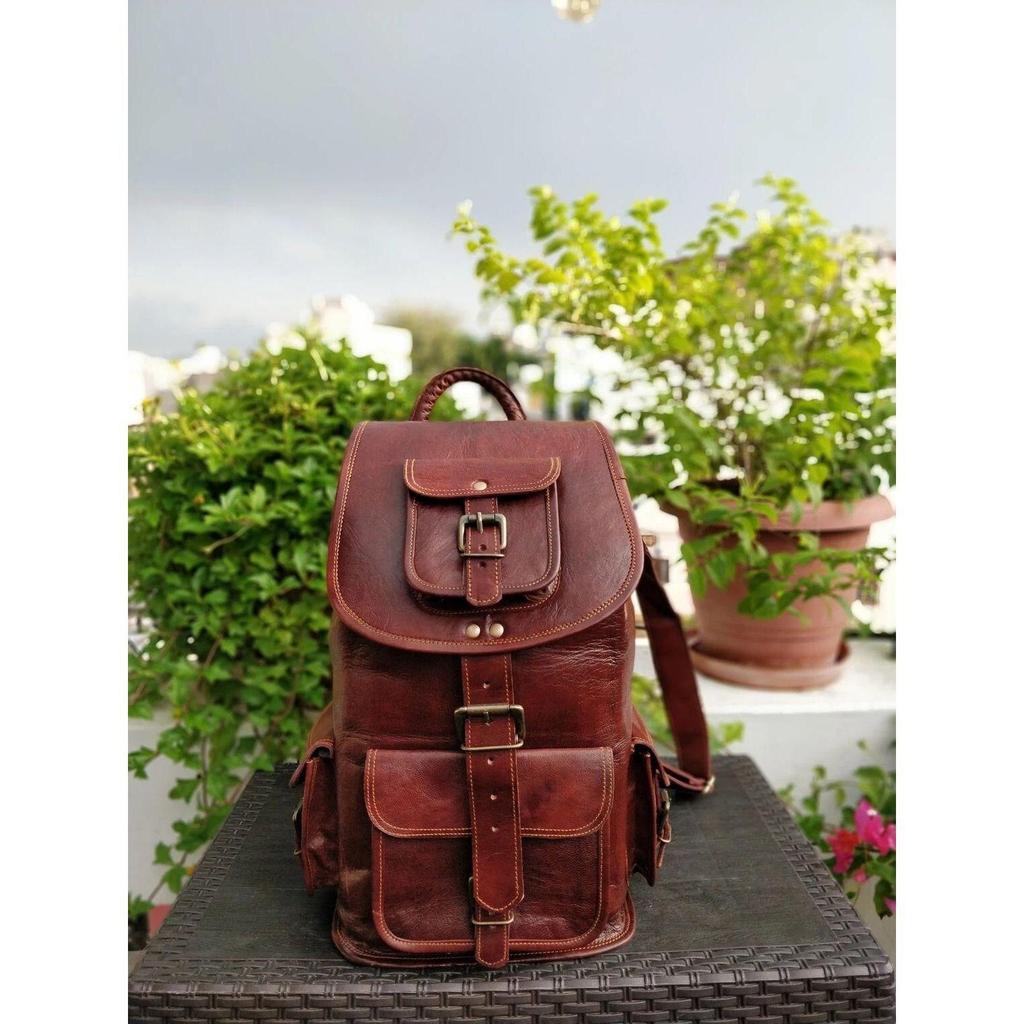 Genuine Leather Backpack Travel Rucksack Vintage Bag Men's New Brown