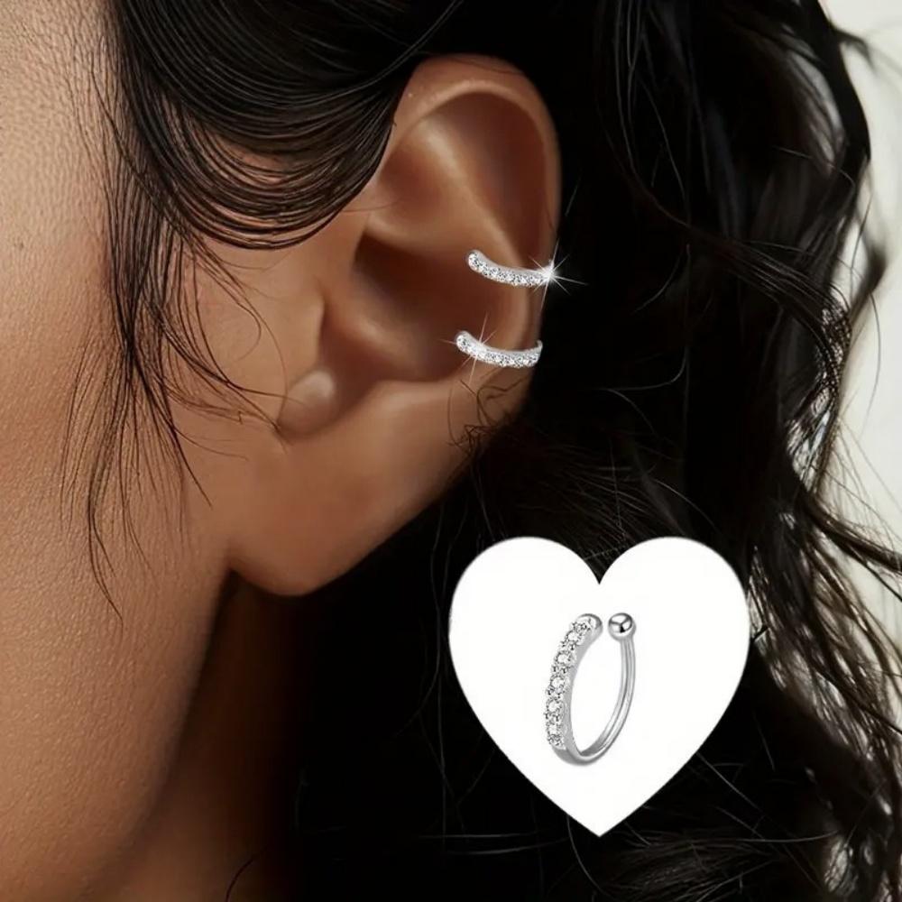 925 Silver Plated Hypoallergenic Letter C Type Zircon Clip Earrings Punk Rock Rhinestone No Hole Clip Ear Women's Jewelry Gift
