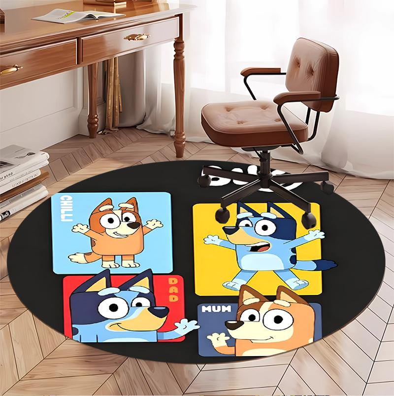 Bluey Pattern Round Rug, Indoor/Outdoor Mat, for Picnic, Gameroom, Bedroom, Office, Living Room, Home Decor Carpet, Birthday Gift