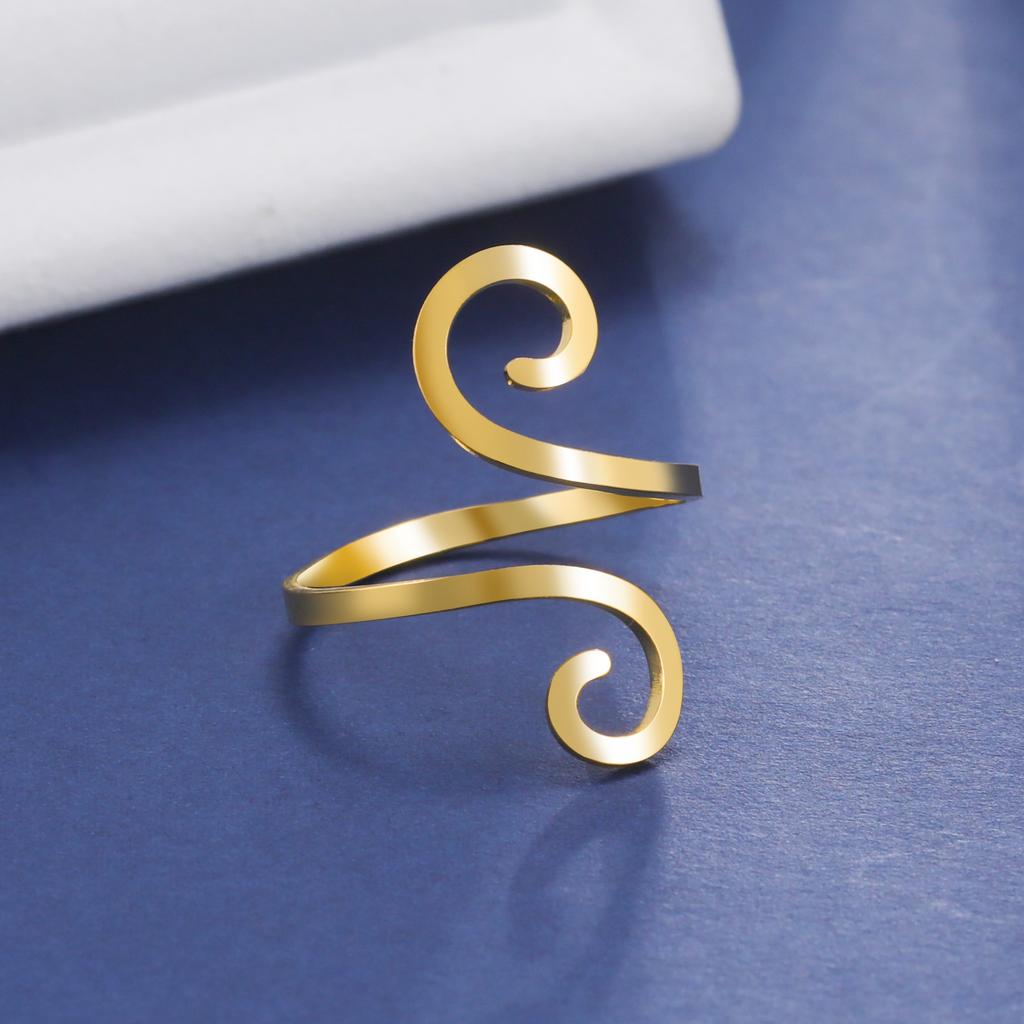 Stainless Steel Large Spiral Ring Women Gold Adjustable Finger Rings Minimalist Jewelry Valentine Gift In